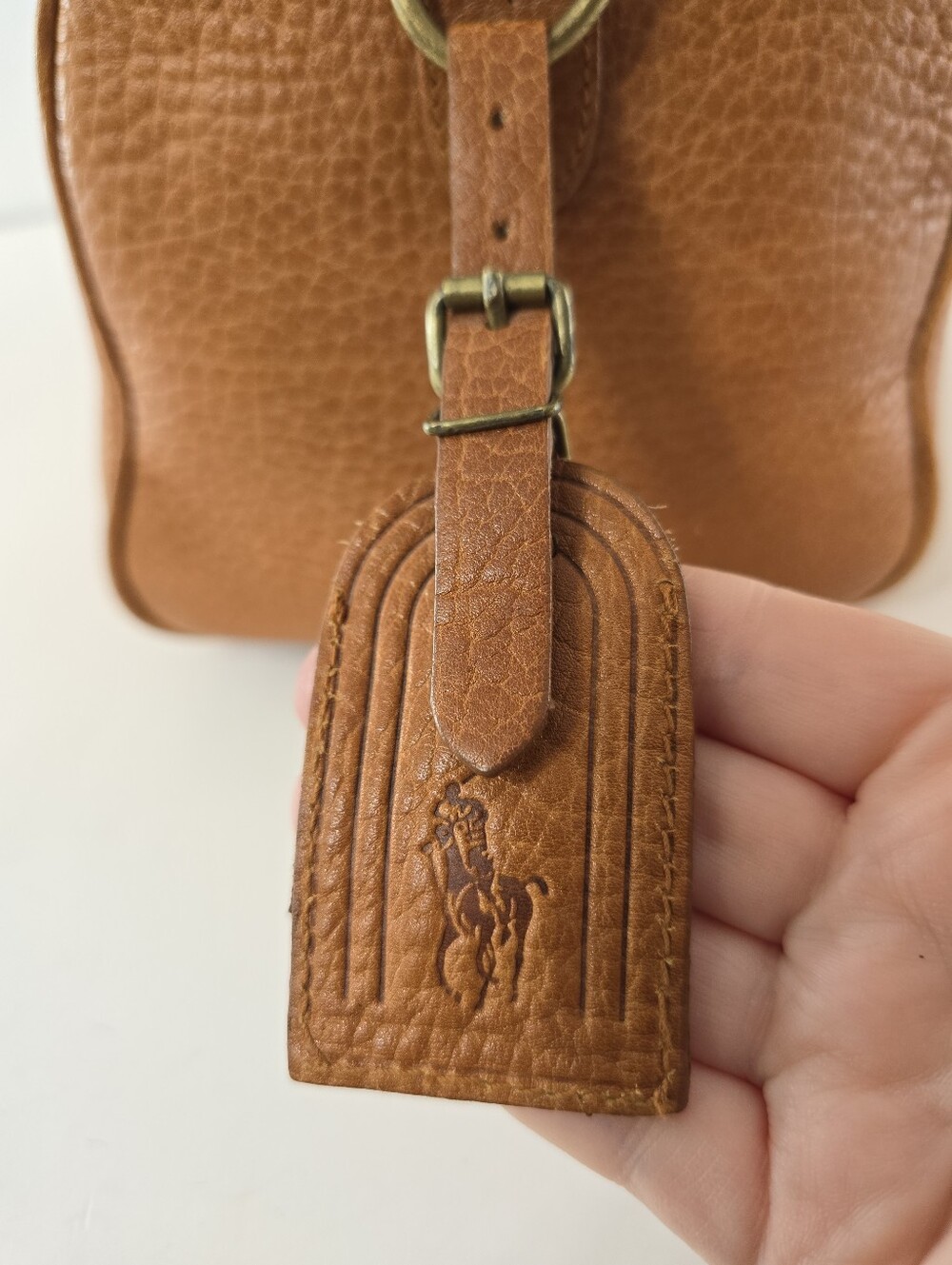 Ralph Lauren Vintage Speedy Dr Bag Pebble Saddle Tan Leather Satchel VTG 90s - Picture 6 of 16